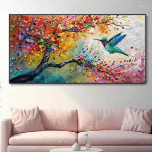 Paintings Colorful Graffiti Tree Hummingbird Landscape Canvas Painting Abstract Wall Art Impressionism Posters And Prints Room Decor