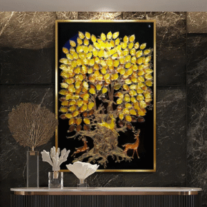 Golden Tree Enamel Decorative Painting Deer Glass Art Painting High end Wall Decoration Painting