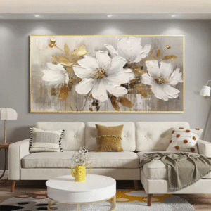 Paintings Gold Flower Oil Painting On Poster Canvas Prints Wall Art Abstract White Floral Painting Modern Living Room Decor Home Decor 231110