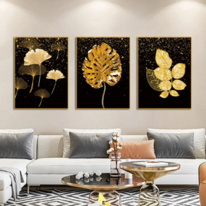 Abstract Golden Leaves Diamond Painting Cross Stitch Kits Diamond Mosaic Triptych Wall Art Picture For Living Room Home Decor