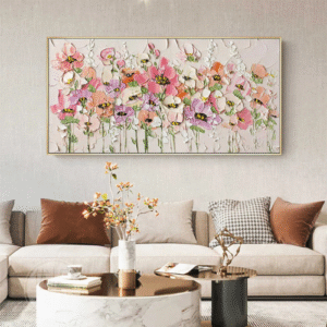 Hand Painted Canvas Oil Painting Flowers 3D Wall Art for Living Room Bedroom Home Decoration - Large Size Abstract Floral Artwork