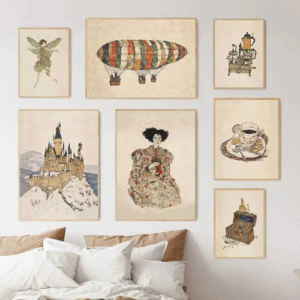 Abstract Music Wall Art: Modern Castle Fairy Tale Canvas Poster, Minimalist Architecture Print for Home Decor