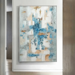 Modern Abstract Cloudscape Oil Painting on Canvas with Gold Foil Accents, Hand-Painted Wall Art for Home Decor