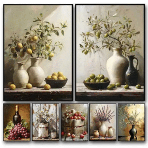 Lemon Olive Tree Plants in Vase Prints Still Life Poster Vintage Wall Art Canvas Painting Botanical Antique Home Room DecorC250618