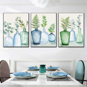 Mixed Greens Leaf Plant in Glass Bottle Posters Abstract Still Life Canvas Painting Wall Art Pictures for Living Room UnframeM240722